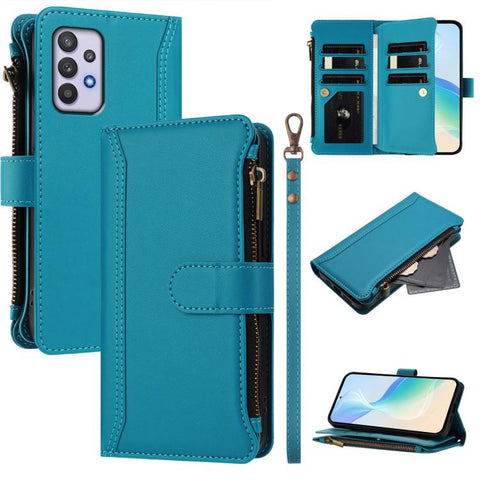 Magnetic Closure 9 Card Slots Zipper Leather Case with Hand Strap, For Samsung Galaxy A42 5G / M42 5G, For Samsung Galaxy A32 4G, For Samsung Galaxy A02 / M02, For Samsung Galaxy A72 5G / 4G, For Samsung Galaxy A02s 164mm, For Samsung Galaxy A02s 166mm