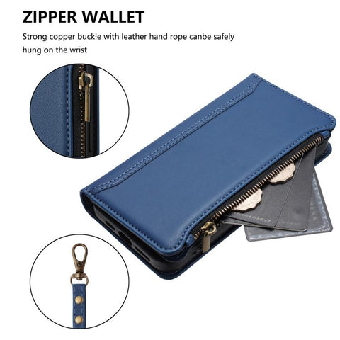 Magnetic Closure 9 Card Slots Zipper Leather Case with Hand Strap, For Samsung Galaxy A42 5G / M42 5G, For Samsung Galaxy A32 4G, For Samsung Galaxy A02 / M02, For Samsung Galaxy A72 5G / 4G, For Samsung Galaxy A02s 164mm, For Samsung Galaxy A02s 166mm