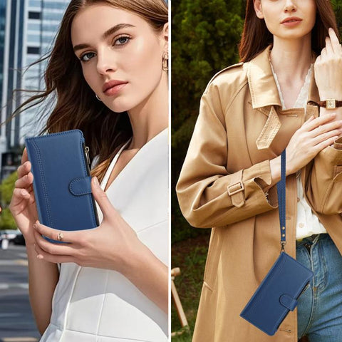 Magnetic Closure 9 Card Slots Zipper Leather Case with Hand Strap, For Samsung Galaxy A42 5G / M42 5G, For Samsung Galaxy A32 4G, For Samsung Galaxy A02 / M02, For Samsung Galaxy A72 5G / 4G, For Samsung Galaxy A02s 164mm, For Samsung Galaxy A02s 166mm