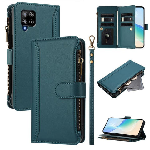 Magnetic Closure 9 Card Slots Zipper Leather Case with Hand Strap, For Samsung Galaxy A42 5G / M42 5G, For Samsung Galaxy A32 4G, For Samsung Galaxy A02 / M02, For Samsung Galaxy A72 5G / 4G, For Samsung Galaxy A02s 164mm, For Samsung Galaxy A02s 166mm
