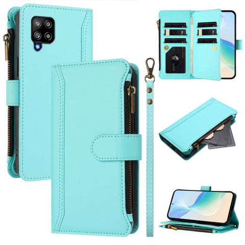 Magnetic Closure 9 Card Slots Zipper Leather Case with Hand Strap, For Samsung Galaxy A42 5G / M42 5G, For Samsung Galaxy A32 4G, For Samsung Galaxy A02 / M02, For Samsung Galaxy A72 5G / 4G, For Samsung Galaxy A02s 164mm, For Samsung Galaxy A02s 166mm