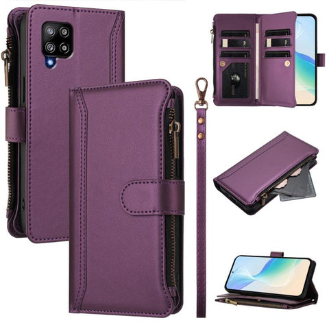 Magnetic Closure 9 Card Slots Zipper Leather Case with Hand Strap, For Samsung Galaxy A42 5G / M42 5G, For Samsung Galaxy A32 4G, For Samsung Galaxy A02 / M02, For Samsung Galaxy A72 5G / 4G, For Samsung Galaxy A02s 164mm, For Samsung Galaxy A02s 166mm