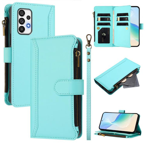 Magnetic Closure 9 Card Slots Zipper Leather Case with Hand Strap, For Samsung Galaxy A42 5G / M42 5G, For Samsung Galaxy A32 4G, For Samsung Galaxy A02 / M02, For Samsung Galaxy A72 5G / 4G, For Samsung Galaxy A02s 164mm, For Samsung Galaxy A02s 166mm