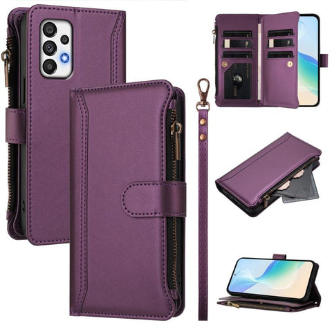 Magnetic Closure 9 Card Slots Zipper Leather Case with Hand Strap, For Samsung Galaxy A42 5G / M42 5G, For Samsung Galaxy A32 4G, For Samsung Galaxy A02 / M02, For Samsung Galaxy A72 5G / 4G, For Samsung Galaxy A02s 164mm, For Samsung Galaxy A02s 166mm
