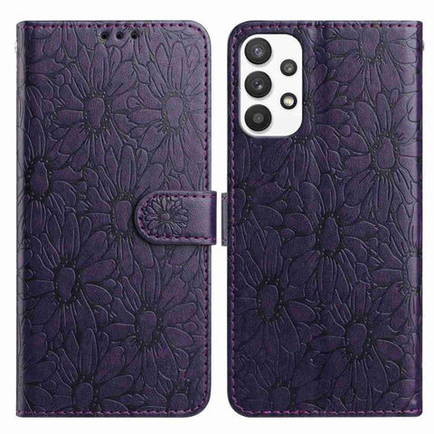 Daisy Embossed Leather Phone Case, For Samsung Galaxy A72, For Samsung Galaxy A52 5G, For Samsung Galaxy A32 5G, For Samsung Galaxy A02s EU Edition