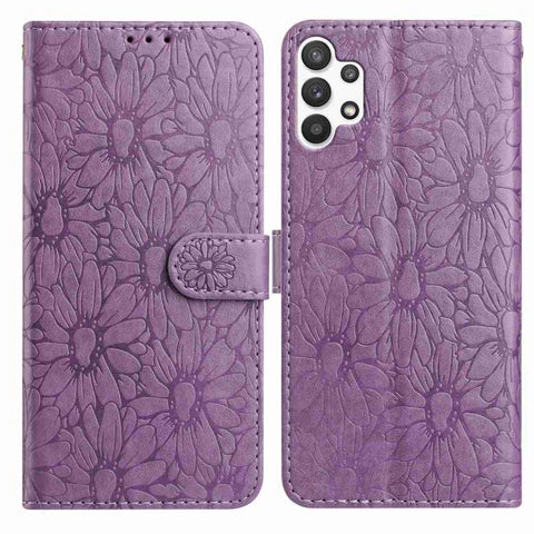 Daisy Embossed Leather Phone Case, For Samsung Galaxy A72, For Samsung Galaxy A52 5G, For Samsung Galaxy A32 5G, For Samsung Galaxy A02s EU Edition