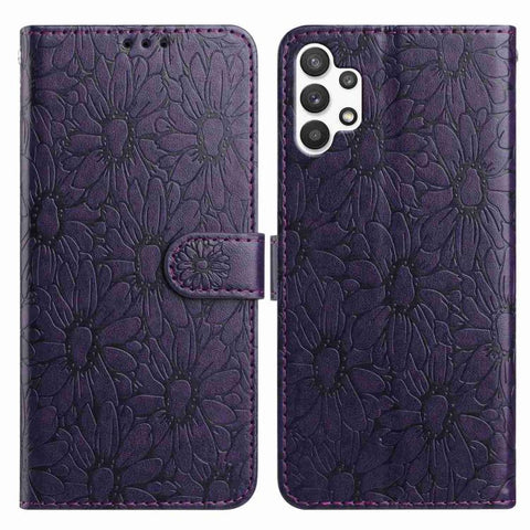 Daisy Embossed Leather Phone Case, For Samsung Galaxy A72, For Samsung Galaxy A52 5G, For Samsung Galaxy A32 5G, For Samsung Galaxy A02s EU Edition