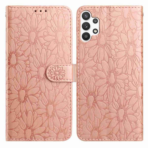 Daisy Embossed Leather Phone Case, For Samsung Galaxy A03, For Samsung Galaxy A13 4G, For Samsung Galaxy A22 5G, For Samsung Galaxy A32 4G