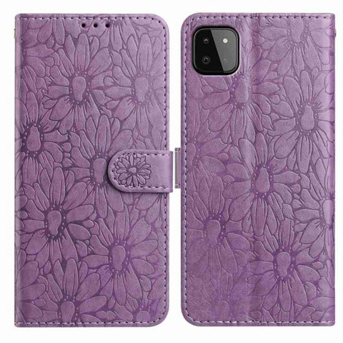 Daisy Embossed Leather Phone Case, For Samsung Galaxy A03, For Samsung Galaxy A13 4G, For Samsung Galaxy A22 5G, For Samsung Galaxy A32 4G
