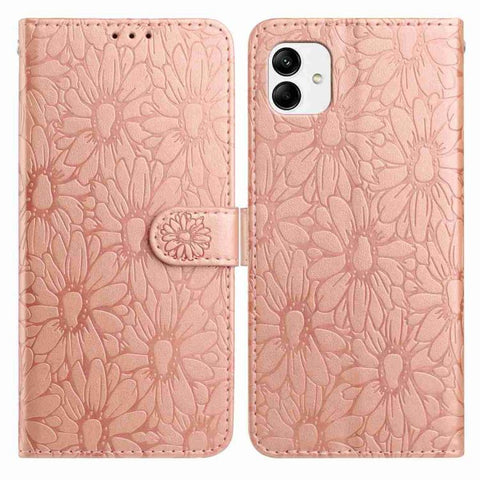 Daisy Embossed Leather Phone Case, For Samsung Galaxy A04e, For Samsung Galaxy A14 5G, For Samsung Galaxy A04, For Samsung Galaxy A04s / A13 5G