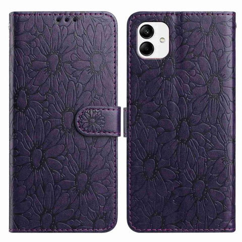 Daisy Embossed Leather Phone Case, For Samsung Galaxy A04e, For Samsung Galaxy A14 5G, For Samsung Galaxy A04, For Samsung Galaxy A04s / A13 5G