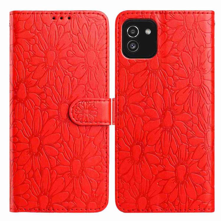 Daisy Embossed Leather Phone Case, For Samsung Galaxy A03, For Samsung Galaxy A13 4G, For Samsung Galaxy A22 5G, For Samsung Galaxy A32 4G