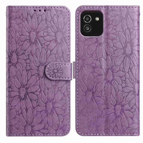 Daisy Embossed Leather Phone Case, For Samsung Galaxy A03, For Samsung Galaxy A13 4G, For Samsung Galaxy A22 5G, For Samsung Galaxy A32 4G