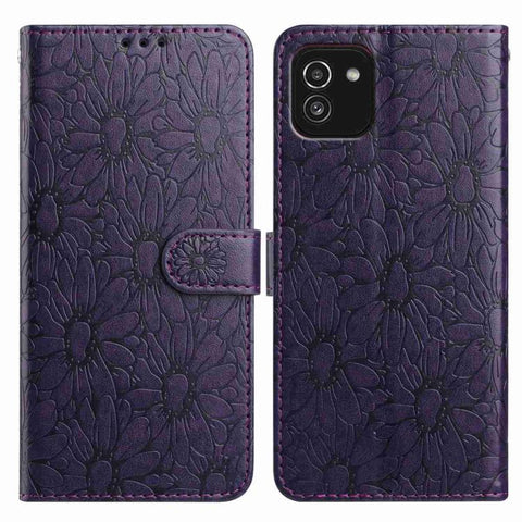 Daisy Embossed Leather Phone Case, For Samsung Galaxy A03, For Samsung Galaxy A13 4G, For Samsung Galaxy A22 5G, For Samsung Galaxy A32 4G