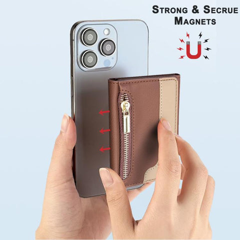 Zipper Leather Horizontal Magnetic Wallet Card Bag Case