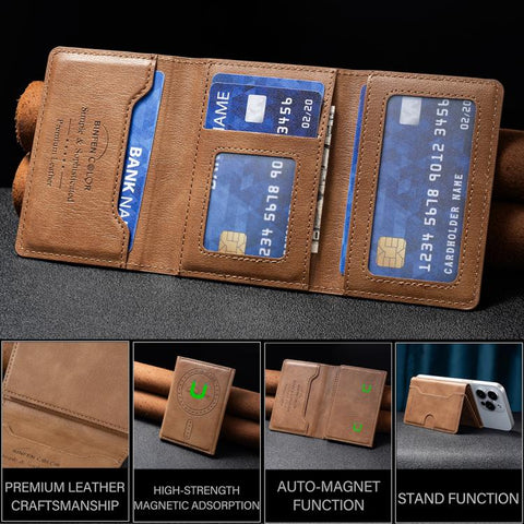 Oily Leather Horizontal Magnetic Wallet Card Bag Case