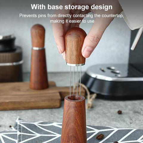 Solid Wood Stand Stainless Steel Coffee Loose Powder Needle