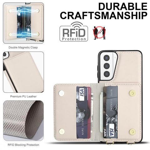 Crossbody Dual-buckle Wallet RFID Back Leather Phone Case, For Samsung Galaxy S21 5G, For Samsung Galaxy S21+ 5G, For Samsung Galaxy S21 Ultra 5G