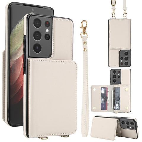 Crossbody Dual-buckle Wallet RFID Back Leather Phone Case, For Samsung Galaxy S21 5G, For Samsung Galaxy S21+ 5G, For Samsung Galaxy S21 Ultra 5G