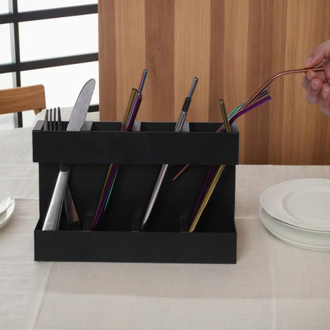 Four-grid Straw Cutlery Metal Storage Rack Kitchen Organizer without Soft Magnetic Sheet, without Soft Magnetic Sheet