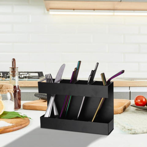 Four-grid Straw Cutlery Metal Storage Rack Kitchen Organizer without Soft Magnetic Sheet, without Soft Magnetic Sheet