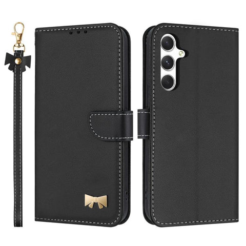 Metal Bow Leather Phone Case with Hand Strap, For Samsung Galaxy A55 5G, For Samsung Galaxy A35 5G, For Samsung Galaxy A25 5G Global, For Samsung Galaxy A23 4G / 5G, For Samsung Galaxy A14 4G / 5G, For Samsung Galaxy A24 5G, For Samsung Galaxy A34 5G  ...