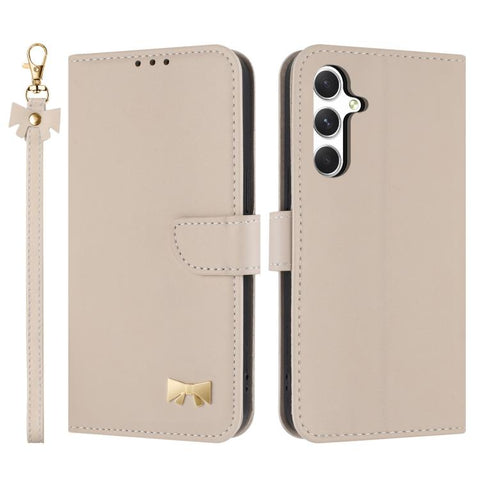 Metal Bow Leather Phone Case with Hand Strap, For Samsung Galaxy A55 5G, For Samsung Galaxy A35 5G, For Samsung Galaxy A25 5G Global, For Samsung Galaxy A23 4G / 5G, For Samsung Galaxy A14 4G / 5G, For Samsung Galaxy A24 5G, For Samsung Galaxy A34 5G  ...