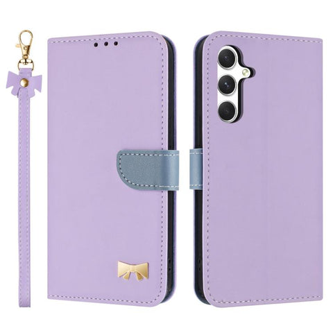 Metal Bow Leather Phone Case with Hand Strap, For Samsung Galaxy A55 5G, For Samsung Galaxy A35 5G, For Samsung Galaxy A25 5G Global, For Samsung Galaxy A23 4G / 5G, For Samsung Galaxy A14 4G / 5G, For Samsung Galaxy A24 5G, For Samsung Galaxy A34 5G  ...