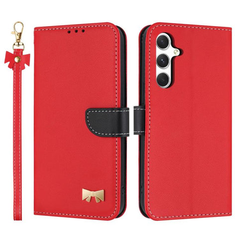 Metal Bow Leather Phone Case with Hand Strap, For Samsung Galaxy A55 5G, For Samsung Galaxy A35 5G, For Samsung Galaxy A25 5G Global, For Samsung Galaxy A23 4G / 5G, For Samsung Galaxy A14 4G / 5G, For Samsung Galaxy A24 5G, For Samsung Galaxy A34 5G  ...