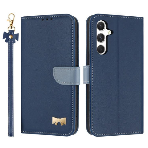 Metal Bow Leather Phone Case with Hand Strap, For Samsung Galaxy A55 5G, For Samsung Galaxy A35 5G, For Samsung Galaxy A25 5G Global, For Samsung Galaxy A23 4G / 5G, For Samsung Galaxy A14 4G / 5G, For Samsung Galaxy A24 5G, For Samsung Galaxy A34 5G  ...