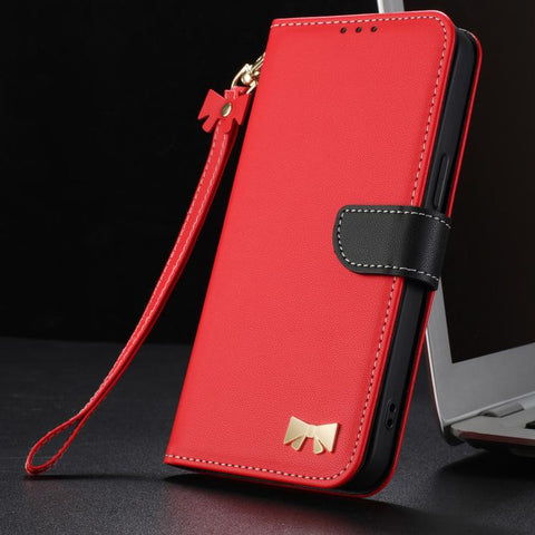 Metal Bow Leather Phone Case with Hand Strap, For Samsung Galaxy A55 5G, For Samsung Galaxy A35 5G, For Samsung Galaxy A25 5G Global, For Samsung Galaxy A23 4G / 5G, For Samsung Galaxy A14 4G / 5G, For Samsung Galaxy A24 5G, For Samsung Galaxy A34 5G  ...