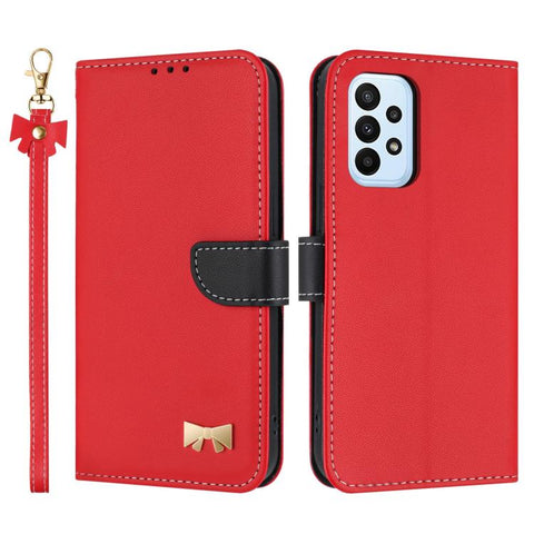 Metal Bow Leather Phone Case with Hand Strap, For Samsung Galaxy A55 5G, For Samsung Galaxy A35 5G, For Samsung Galaxy A25 5G Global, For Samsung Galaxy A23 4G / 5G, For Samsung Galaxy A14 4G / 5G, For Samsung Galaxy A24 5G, For Samsung Galaxy A34 5G  ...