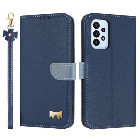 Metal Bow Leather Phone Case with Hand Strap, For Samsung Galaxy A55 5G, For Samsung Galaxy A35 5G, For Samsung Galaxy A25 5G Global, For Samsung Galaxy A23 4G / 5G, For Samsung Galaxy A14 4G / 5G, For Samsung Galaxy A24 5G, For Samsung Galaxy A34 5G  ...