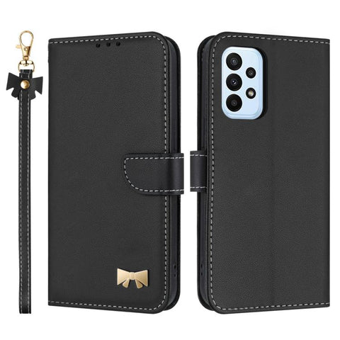 Metal Bow Leather Phone Case with Hand Strap, For Samsung Galaxy A55 5G, For Samsung Galaxy A35 5G, For Samsung Galaxy A25 5G Global, For Samsung Galaxy A23 4G / 5G, For Samsung Galaxy A14 4G / 5G, For Samsung Galaxy A24 5G, For Samsung Galaxy A34 5G  ...