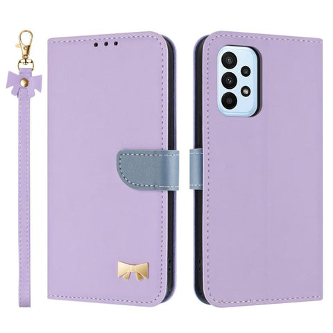 Metal Bow Leather Phone Case with Hand Strap, For Samsung Galaxy A55 5G, For Samsung Galaxy A35 5G, For Samsung Galaxy A25 5G Global, For Samsung Galaxy A23 4G / 5G, For Samsung Galaxy A14 4G / 5G, For Samsung Galaxy A24 5G, For Samsung Galaxy A34 5G  ...