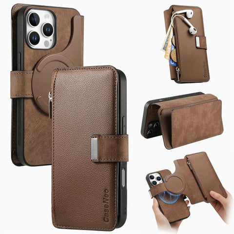 CaseNeo MagSafe RFID Anti-theft Zipper Wallet Retro Leather Phone Case, For iPhone 18 / 17, For iPhone 18 Pro / 17 Pro, For iPhone 18 Pro Max / 17 Pro Max, For iPhone 17e / 16e, For iPhone Air, For iPhone 16 Pro Max, For iPhone 16 Pro, For iPhone 16 Plus