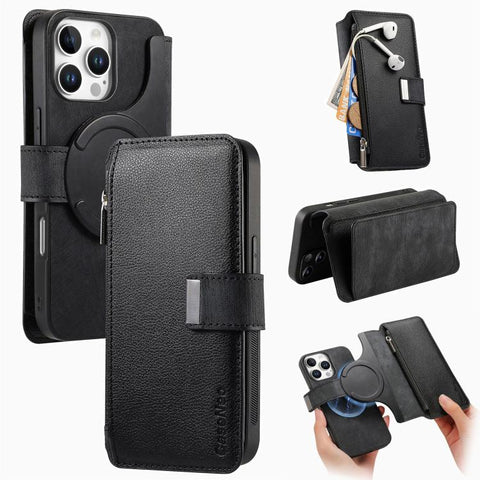 CaseNeo MagSafe RFID Anti-theft Zipper Wallet Retro Leather Phone Case, For iPhone 18 / 17, For iPhone 18 Pro / 17 Pro, For iPhone 18 Pro Max / 17 Pro Max, For iPhone 17e / 16e, For iPhone Air, For iPhone 16 Pro Max, For iPhone 16 Pro, For iPhone 16 Plus