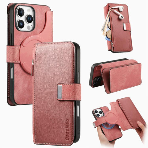 CaseNeo MagSafe RFID Anti-theft Zipper Wallet Retro Leather Phone Case, For iPhone 18 / 17, For iPhone 18 Pro / 17 Pro, For iPhone 18 Pro Max / 17 Pro Max, For iPhone 17e / 16e, For iPhone Air, For iPhone 16 Pro Max, For iPhone 16 Pro, For iPhone 16 Plus