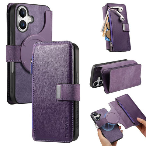 CaseNeo MagSafe RFID Anti-theft Zipper Wallet Retro Leather Phone Case, For iPhone 18 / 17, For iPhone 18 Pro / 17 Pro, For iPhone 18 Pro Max / 17 Pro Max, For iPhone 17e / 16e, For iPhone Air, For iPhone 16 Pro Max, For iPhone 16 Pro, For iPhone 16 Plus