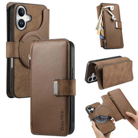CaseNeo MagSafe RFID Anti-theft Zipper Wallet Retro Leather Phone Case, For iPhone 16, For iPhone 15 Pro Max, For iPhone 15 Pro, For iPhone 15 Plus, For iPhone 15, For iPhone 14