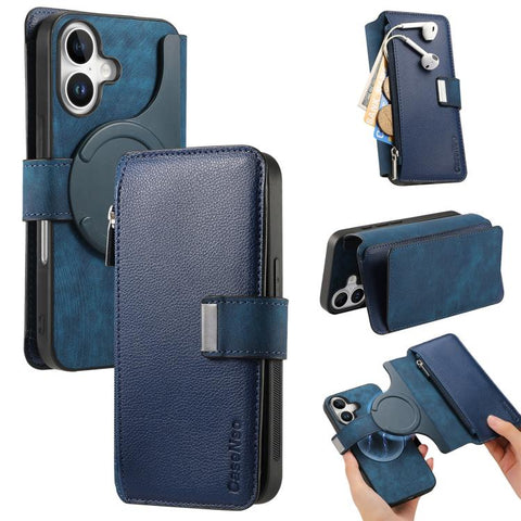 CaseNeo MagSafe RFID Anti-theft Zipper Wallet Retro Leather Phone Case, For iPhone 16, For iPhone 15 Pro Max, For iPhone 15 Pro, For iPhone 15 Plus, For iPhone 15, For iPhone 14