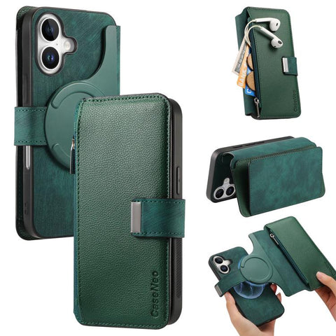 CaseNeo MagSafe RFID Anti-theft Zipper Wallet Retro Leather Phone Case, For iPhone 16, For iPhone 15 Pro Max, For iPhone 15 Pro, For iPhone 15 Plus, For iPhone 15, For iPhone 14