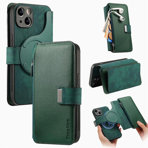 CaseNeo MagSafe RFID Anti-theft Zipper Wallet Retro Leather Phone Case, For iPhone 16, For iPhone 15 Pro Max, For iPhone 15 Pro, For iPhone 15 Plus, For iPhone 15, For iPhone 14