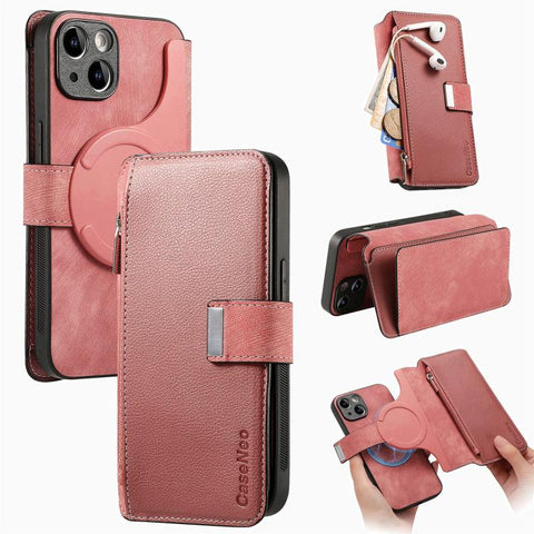 CaseNeo MagSafe RFID Anti-theft Zipper Wallet Retro Leather Phone Case, For iPhone 16, For iPhone 15 Pro Max, For iPhone 15 Pro, For iPhone 15 Plus, For iPhone 15, For iPhone 14