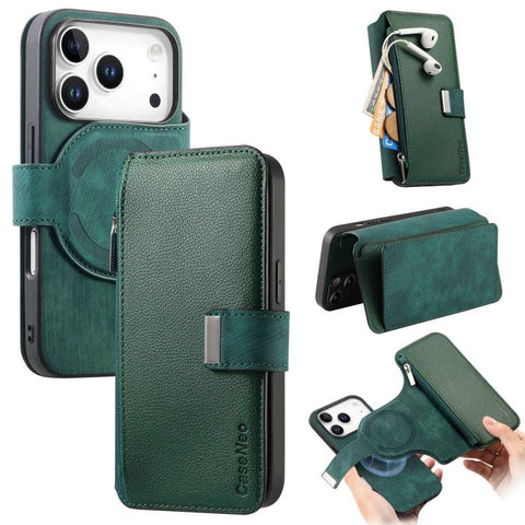 CaseNeo MagSafe RFID Anti-theft Zipper Wallet Retro Leather Phone Case, For iPhone 18 / 17, For iPhone 18 Pro / 17 Pro, For iPhone 18 Pro Max / 17 Pro Max, For iPhone 17e / 16e, For iPhone Air, For iPhone 16 Pro Max, For iPhone 16 Pro, For iPhone 16 Plus