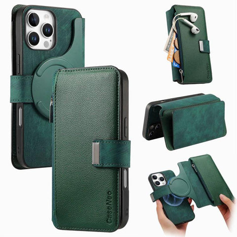 CaseNeo MagSafe RFID Anti-theft Zipper Wallet Retro Leather Phone Case, For iPhone 16, For iPhone 15 Pro Max, For iPhone 15 Pro, For iPhone 15 Plus, For iPhone 15, For iPhone 14