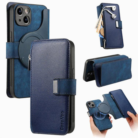 CaseNeo MagSafe RFID Anti-theft Zipper Wallet Retro Leather Phone Case, For iPhone 16, For iPhone 15 Pro Max, For iPhone 15 Pro, For iPhone 15 Plus, For iPhone 15, For iPhone 14