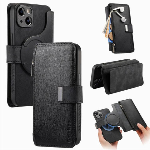 CaseNeo MagSafe RFID Anti-theft Zipper Wallet Retro Leather Phone Case, For iPhone 16, For iPhone 15 Pro Max, For iPhone 15 Pro, For iPhone 15 Plus, For iPhone 15, For iPhone 14