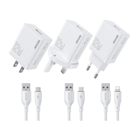 WK WP-U76 Kinkong 12W USB Charger Set, UK Plug, US Plug, EU Plug