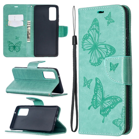 Embossing Two Butterflies Pattern Horizontal Flip PU Leather Case with Holder & Card Slot & Wallet & Lanyard, For Galaxy S20 FE 5G / S20 Lite